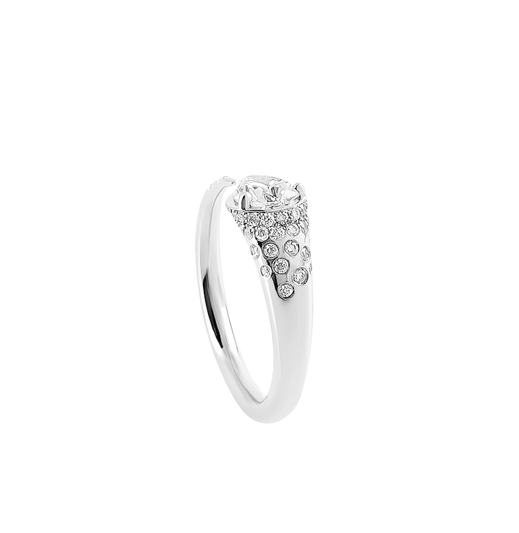 Sornette ring 0,75CT diamond, with dots 0,2CT diamonds and white gold