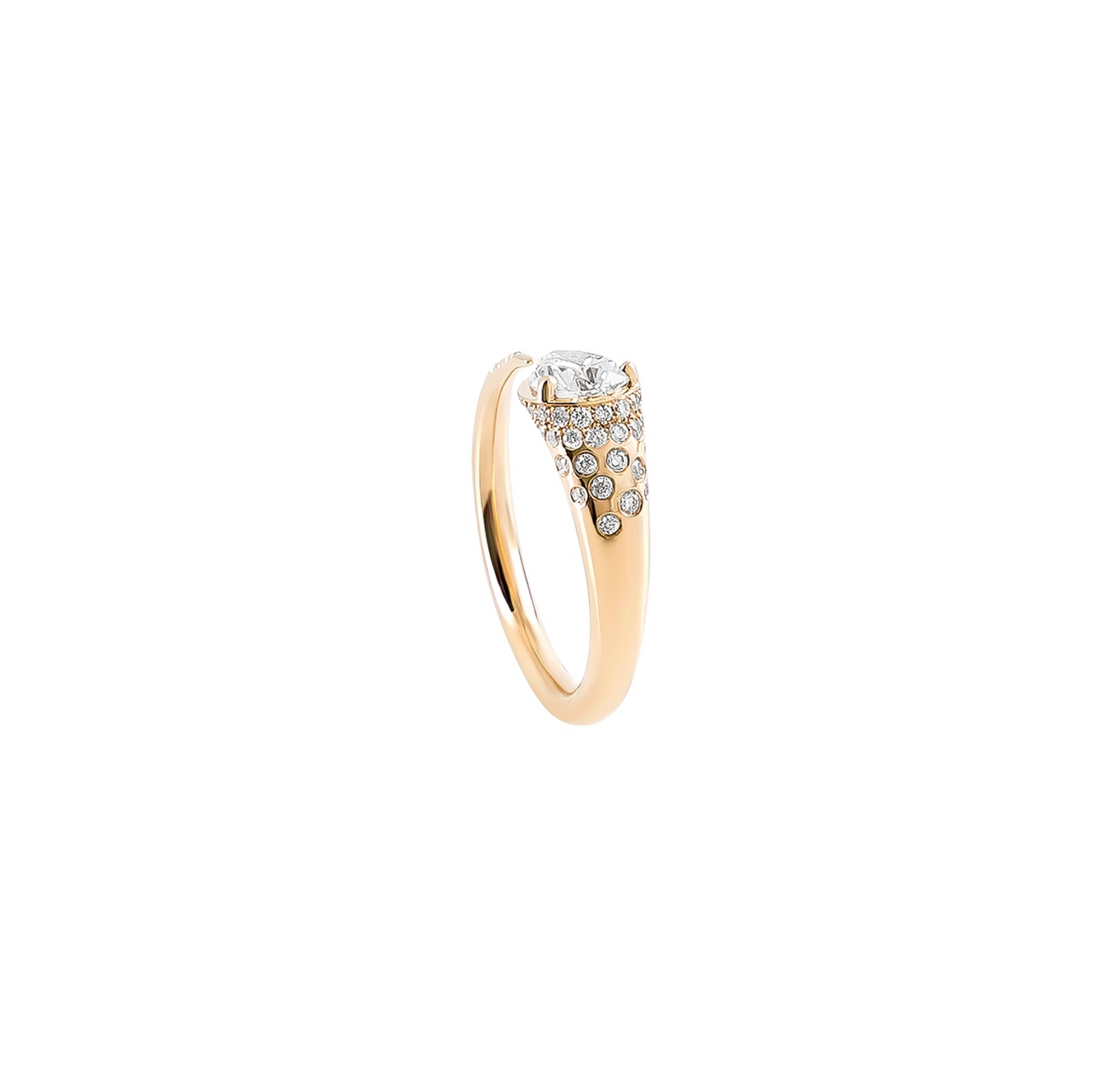 Sornette ring with dots, diamond, and yellow gold