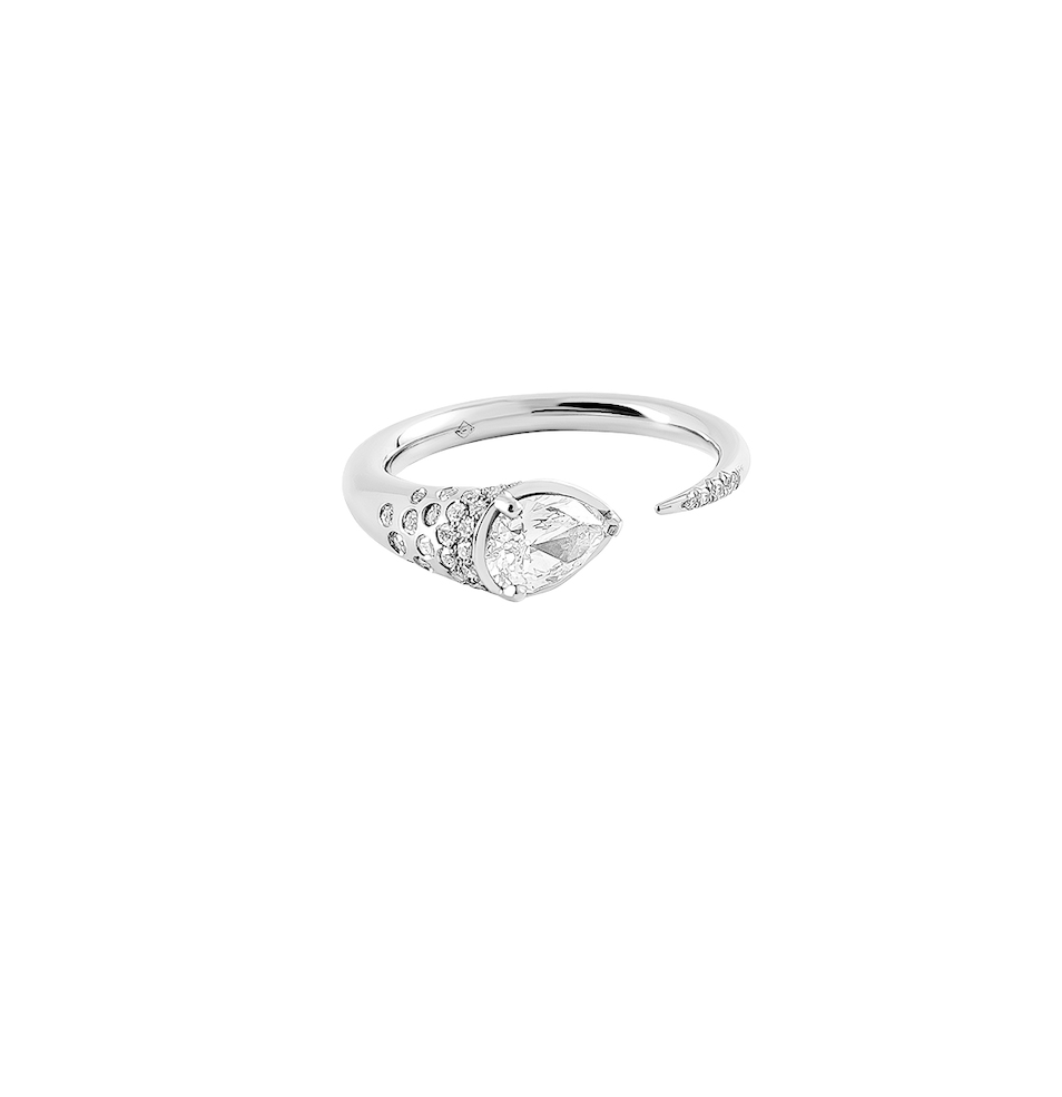 Sornette ring 0,75CT diamond, with dots 0,2CT diamonds and white gold